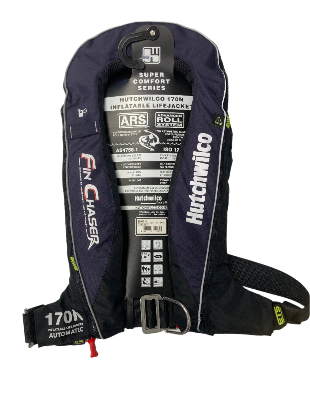 Hutchwilco (FinChaser) Super Comfort 170N Auto Inflatable Life Jacket S/S Buckle, Zip Closure