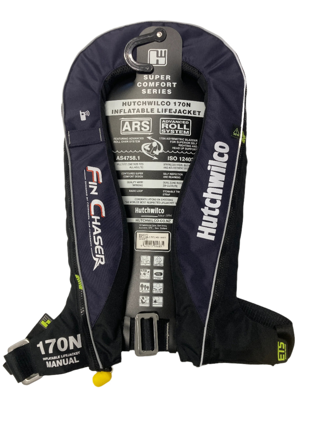 Hutchwilco (FinChaser) Super Comfort 170N Manual Inflatable Jacket S/S Buckle, Zip Closure