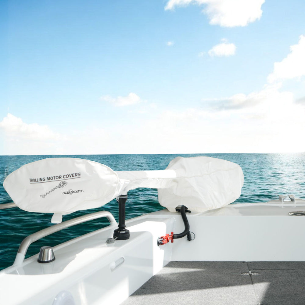 Motor cover on a boat with ocean and sky in the background